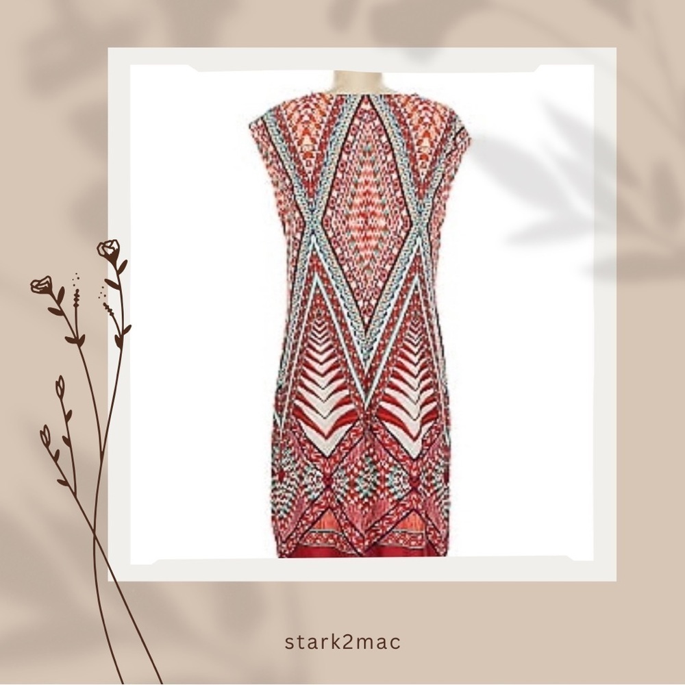 (255)Studio One Red and Orange Sleeveless Sheath Dress